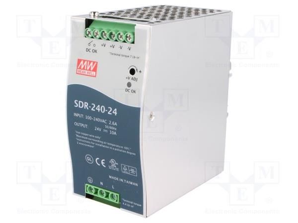 MEANWELL - SDR-240-24 - Priemyselný napájací spínaný zdroj 24V 240W na DIN