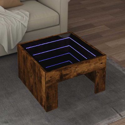 vidaXL Konferenčný stolík s nekonečnými LED dymový dub 50x50x30 cm