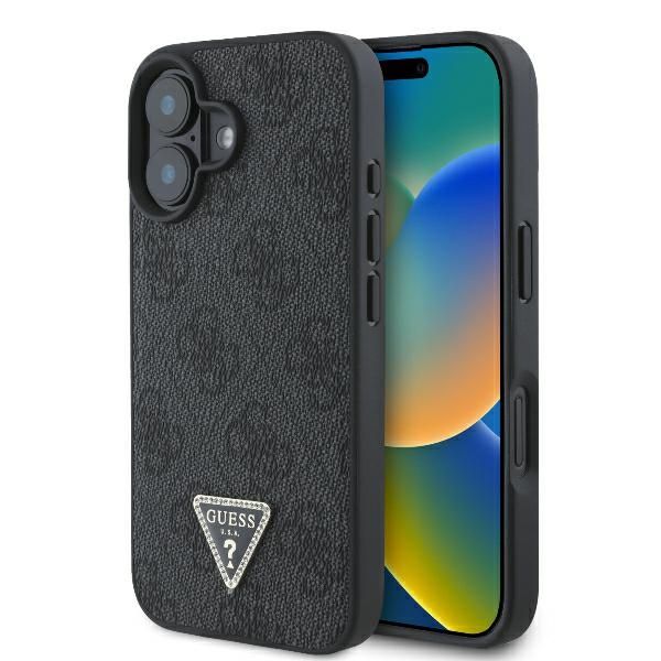 Puzdro Guess pre iPhone 16 Plus 6,7" GUHCP16MP4TDPK Koža 4G Triangle Strass čierna MagSafe