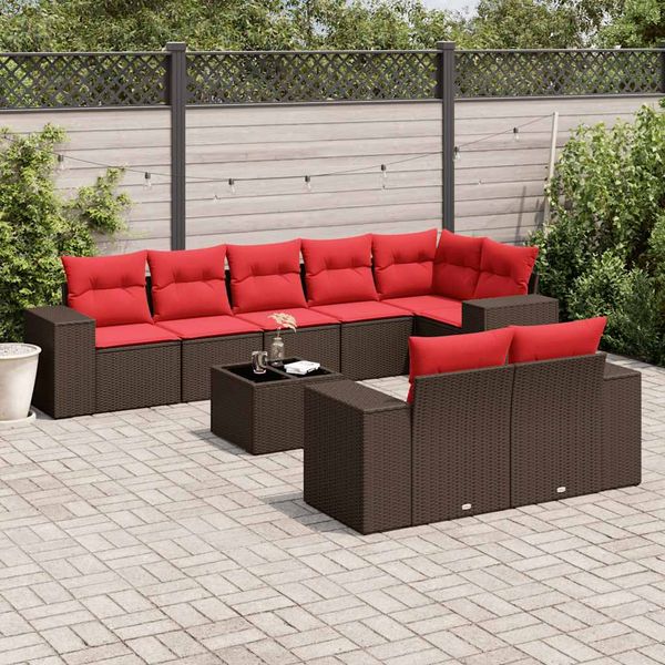 vidaXL 9-dielna záhradná súprava pohoviek s vankúšmi hnedá polyratan
