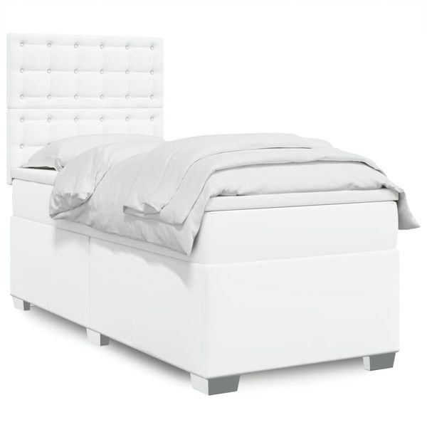 vidaXL Boxspring posteľ s matracom biela 100x200 cm umelá koža