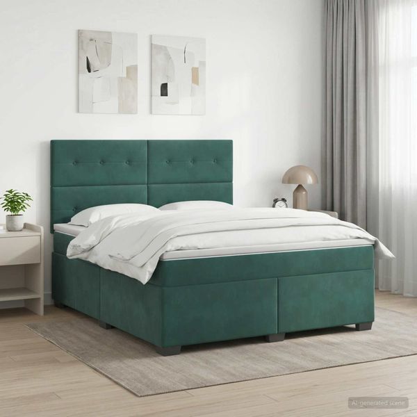 vidaXL Posteľ boxspring s matracom Tmavozelená 180 x 200 cm Zamat