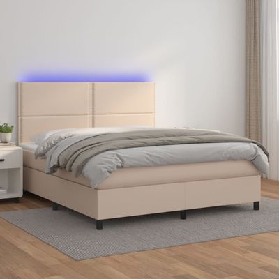 vidaXL Boxspring posteľ matrac a LED kapučínová 180x200 cm umelá koža