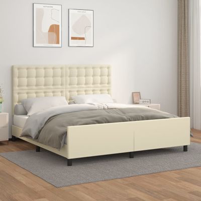 vidaXL Posteľný rám s čelom krémový 160x200 cm umelá koža