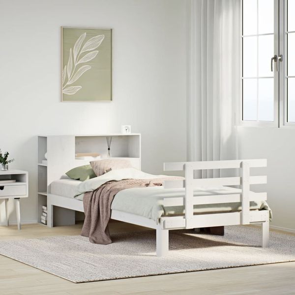 vidaXL Posteľ s knižnicou bez matraca biela 75x190 cm borovicový masív