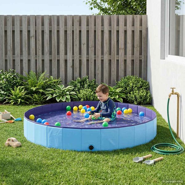 vidaXL Detský bazén Modrá Ø300 x 38 cm Hrubý PVC a konštruované drevo