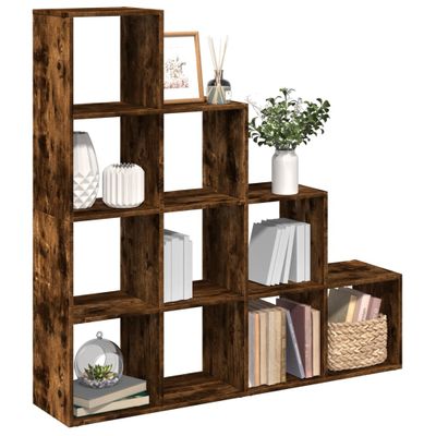 vidaXL Knižnica 4-posch. dymový dub 131,5x29x131,5 cm kompozitné drevo