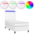 vidaXL Boxspring posteľ s matracom a LED biela 90x200 cm umelá koža