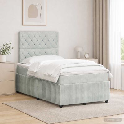 vidaXL LED boxspring posteľ s matracom Svetlosivá 120 x 190 cm Zamat