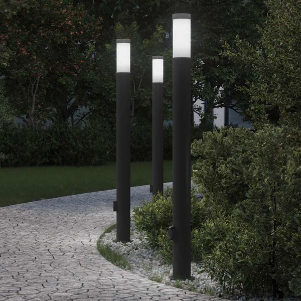 vidaXL Stĺpikové svetlá so zásuvkou 3 ks 110 cm nehrdzavejúca oceľ IP44
