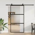 vidaXL Posuvné dvere s kovaním čierne 102,5x205 cm tvrdené sklo