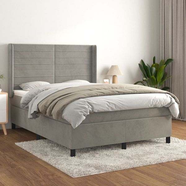 vidaXL Posteľný rám boxsping s matracom bledosivý 140x190 cm zamat