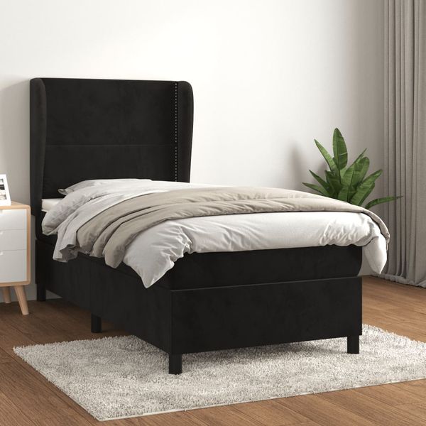 vidaXL Posteľný rám boxspring s matracom čierny 90x200 cm zamat