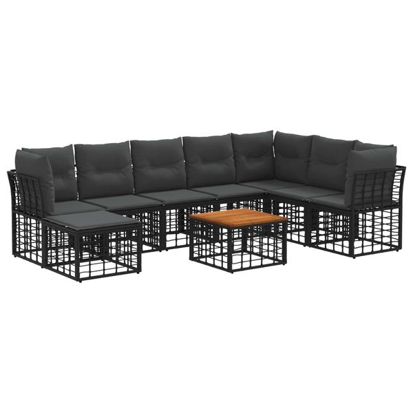 vidaXL Záhradná súprava gaučov 9 pcs Čierna a tmavošedá Polyester