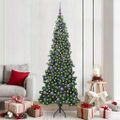 vidaXL Rohový umelý vianočný strom s 300 LED-i Zelená 210 cm PVC a kov