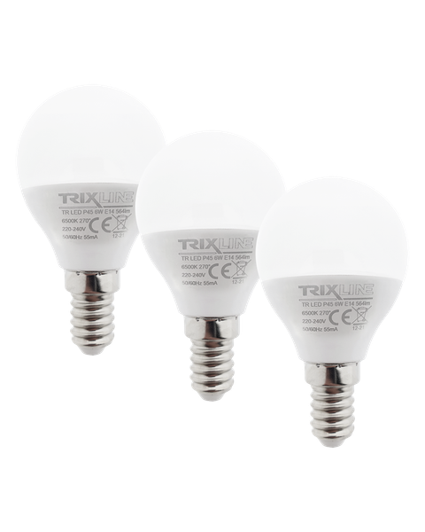 LED žiarovka Trixline 6W P45 E14 studená biela 3 PACK