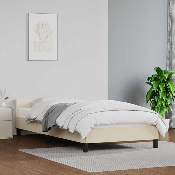 vidaXL Posteľný rám s čelom bez matraca krémový 90x200 cm