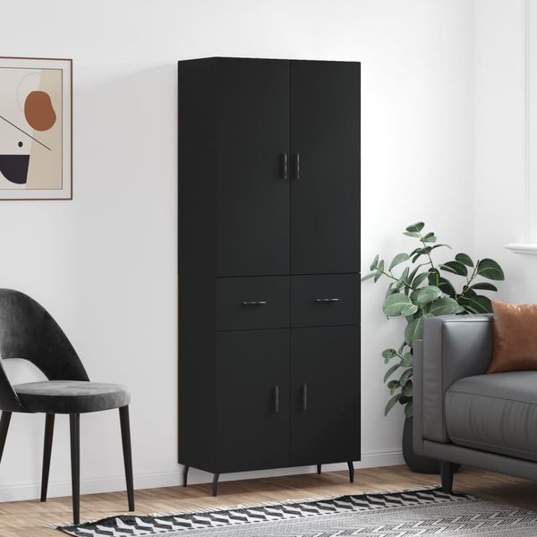 vidaXL Vysoká skrinka čierna 69,5x34x180 cm spracované drevo