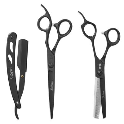 Sada kaderníckych nožníc a shavetty na holenie SHŌRAI BC Set Matt Black