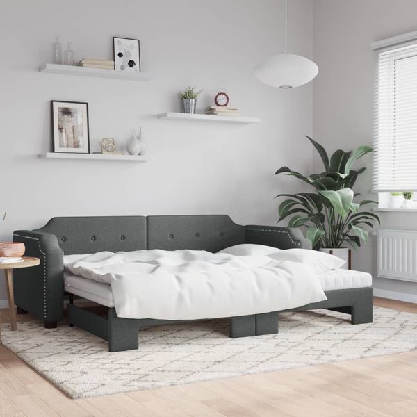 vidaXL Rozkladacia denná posteľ s matracmi tmavosivá 90x190 cm látka