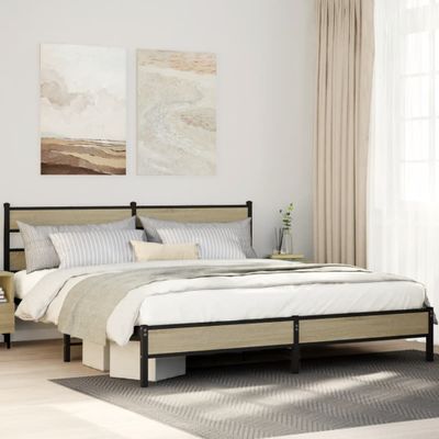 vidaXL Kovový posteľný rám bez matraca dub sonoma 200x200 cm