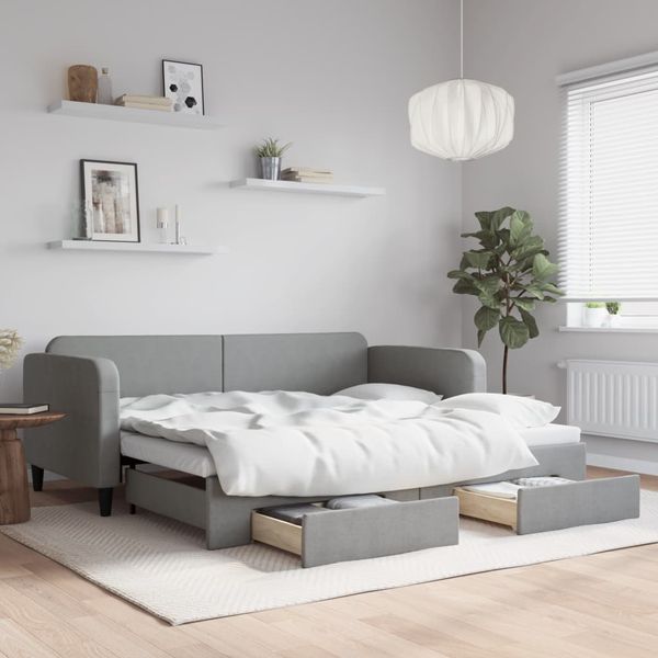 vidaXL Rozkladacia denná posteľ so zásuvkami bledosivá 90x200 cm látka