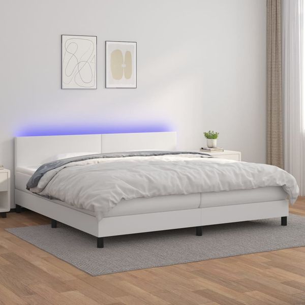 vidaXL Boxspring posteľ s matracom a LED biela 200x200 cm umelá koža