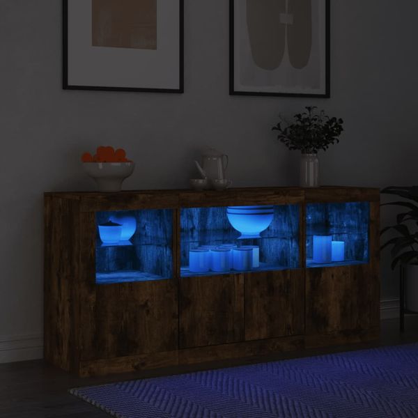 vidaXL Komoda s LED svetlami dymový dub 142,5x37x67 cm