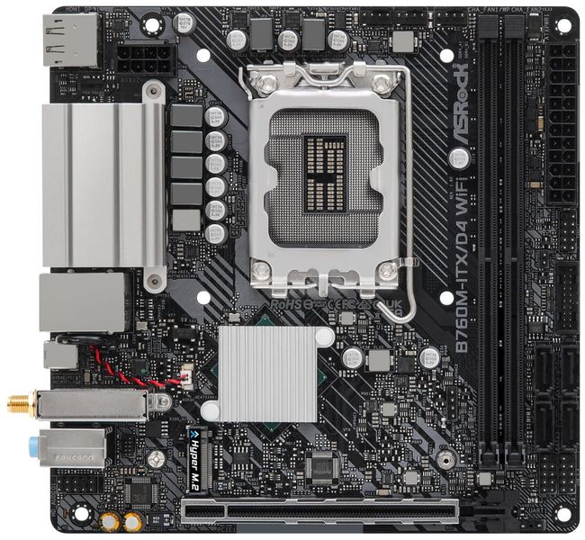 ASRock B760M-ITX/D4 WIFI / Intel B760 / LGA1700 / 2x DDR4 / 1x M.2 / HDMI / DP / USB-C / WiFi / Mini-ITX Základná doska, Intel B760, LGA1700, 2x DDR4 DIMM (max. 64GB), 1x M.2, Wi-Fi, HDMI, DisplayPort, USB typ C, mini-ITX