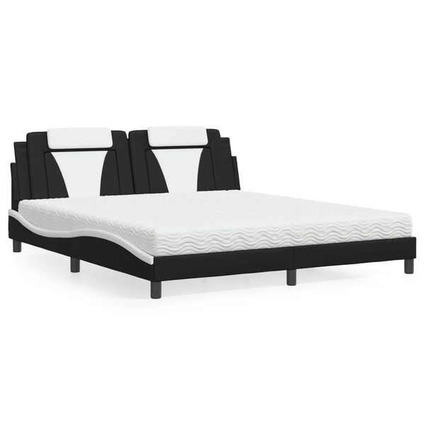 vidaXL Posteľ Viana s matracom čierna a biela 180x200 cm umelá koža