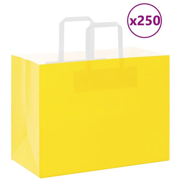 vidaXL Papierové tašky 250 ks s rúčkami, žlté, 32x17x25 cm