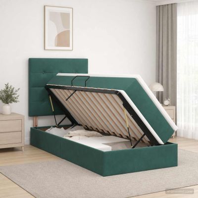 vidaXL Postel s úložným prostorem a matrací Tmavozelená 100 x 200 cm