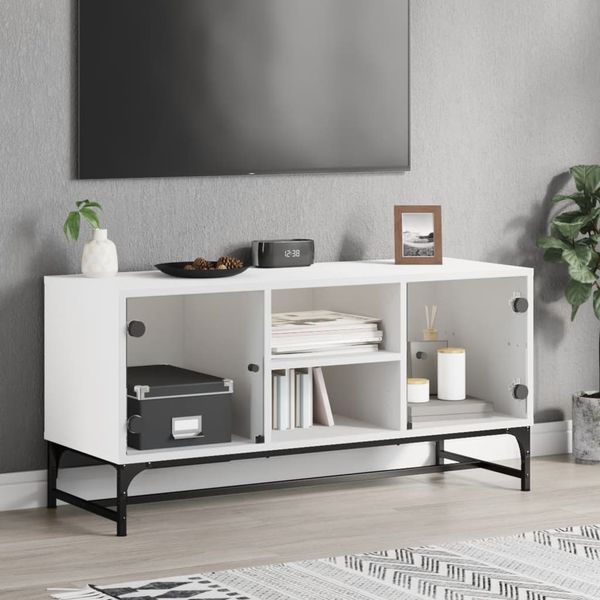 vidaXL TV skrinka so sklenenými dvierkami biela 102x37x50 cm