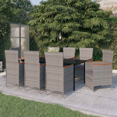 vidaXL 9-dielna záhradná jedálenská súprava s vankúšmi sivá