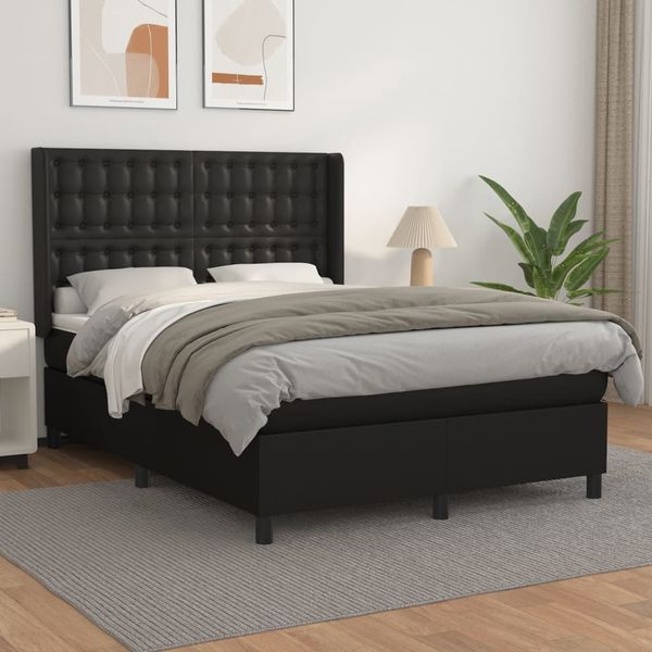 vidaXL Boxspring posteľ s matracom čierny 140x190 cm umelá koža