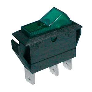 Prepínač kolískový    2pol./3pin  ON-OFF 20A/12VDC pros. zelený