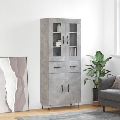 vidaXL Vysoká skrinka betónová sivá 69,5x34x180 cm spracované drevo