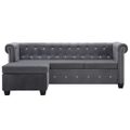 vidaXL Pohovka Chesterfield v tvare L, zamat 199x142x72 cm, sivá