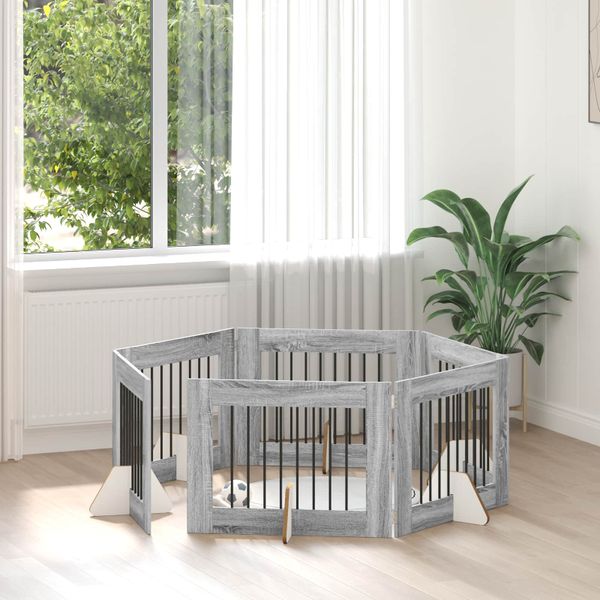 vidaXL Brána pre psov so stojanmi 6 pcs Sivá sonoma 80 x 60 cm