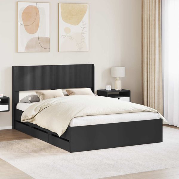 vidaXL Posteľový rám s úložným priestorom a čelom Čierna 140 x 190 cm