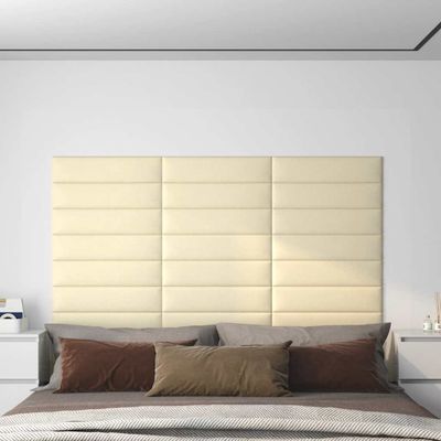 vidaXL Nástenné panely 12 ks krémové 60x15 cm umelá koža 1,08 m²
