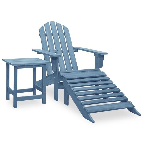 vidaXL Záhradná stolička Adirondack s otomanom a stolíkom jedľový masív modrá