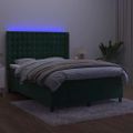 vidaXL Posteľný rám boxsping matrac a LED tmavozelený 140x200 cm zamat