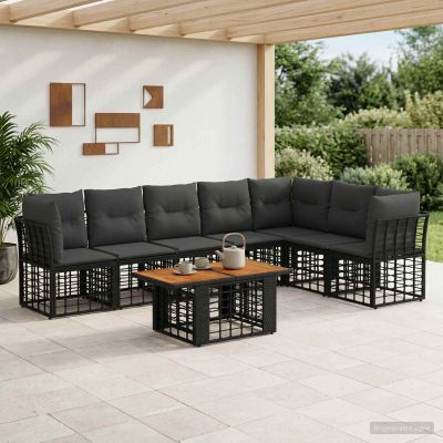 vidaXL Súprava záhradných pohoviek 8 ks Čierna a tmavošedá polyratan