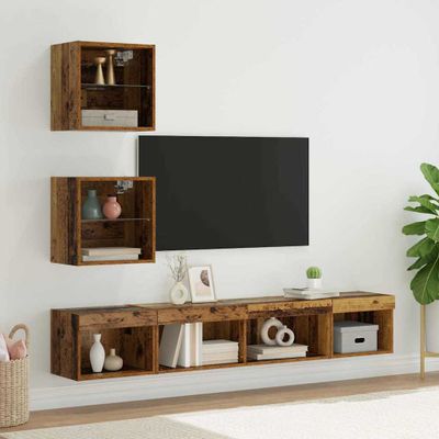 vidaXL TV nástenné jednotky s LED 5 pcs Staré drevo Kompozitné drevo