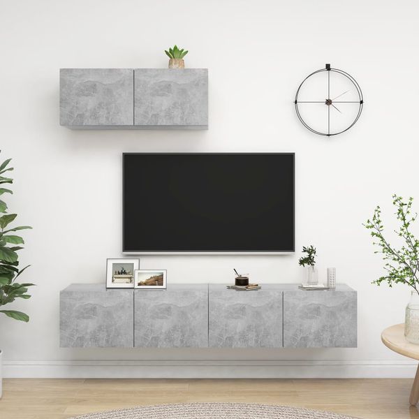 vidaXL TV skrinky 3 ks, betónovo sivé, kompozitné drevo