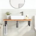 vidaXL Polica pod umývadlo nástenná oceľ a bukový masív