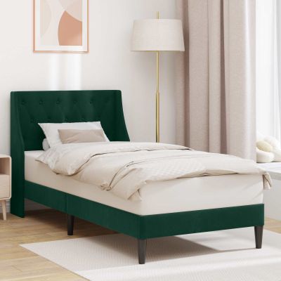 vidaXL Rám postele s čelnou doskou Tmavozelená 90 x 200 cm Zamat