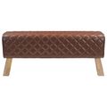 vidaXL lavička 110 x 30 x 45 cm Skutočná koža Hnedý diamant