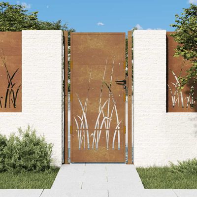 vidaXL Záhradná brána 100x200 cm, oceľ Corten, dizajn s trávou